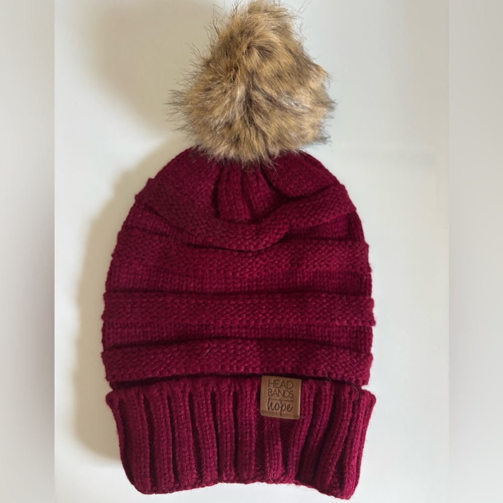 Red Knit Beanie with Pom-Pom